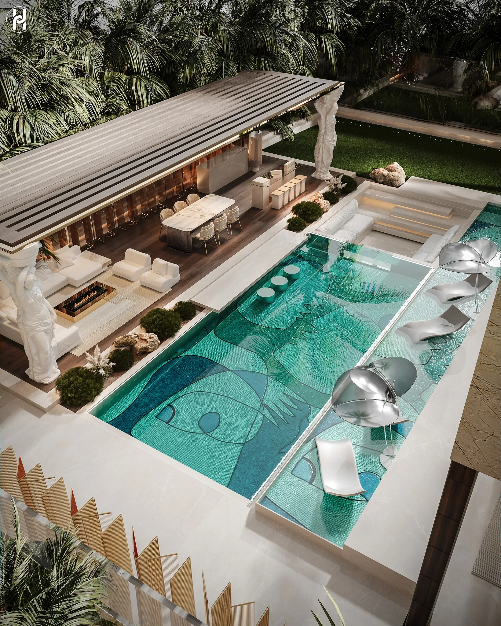 Luxury landscape and pool design at Swan Lake Compound